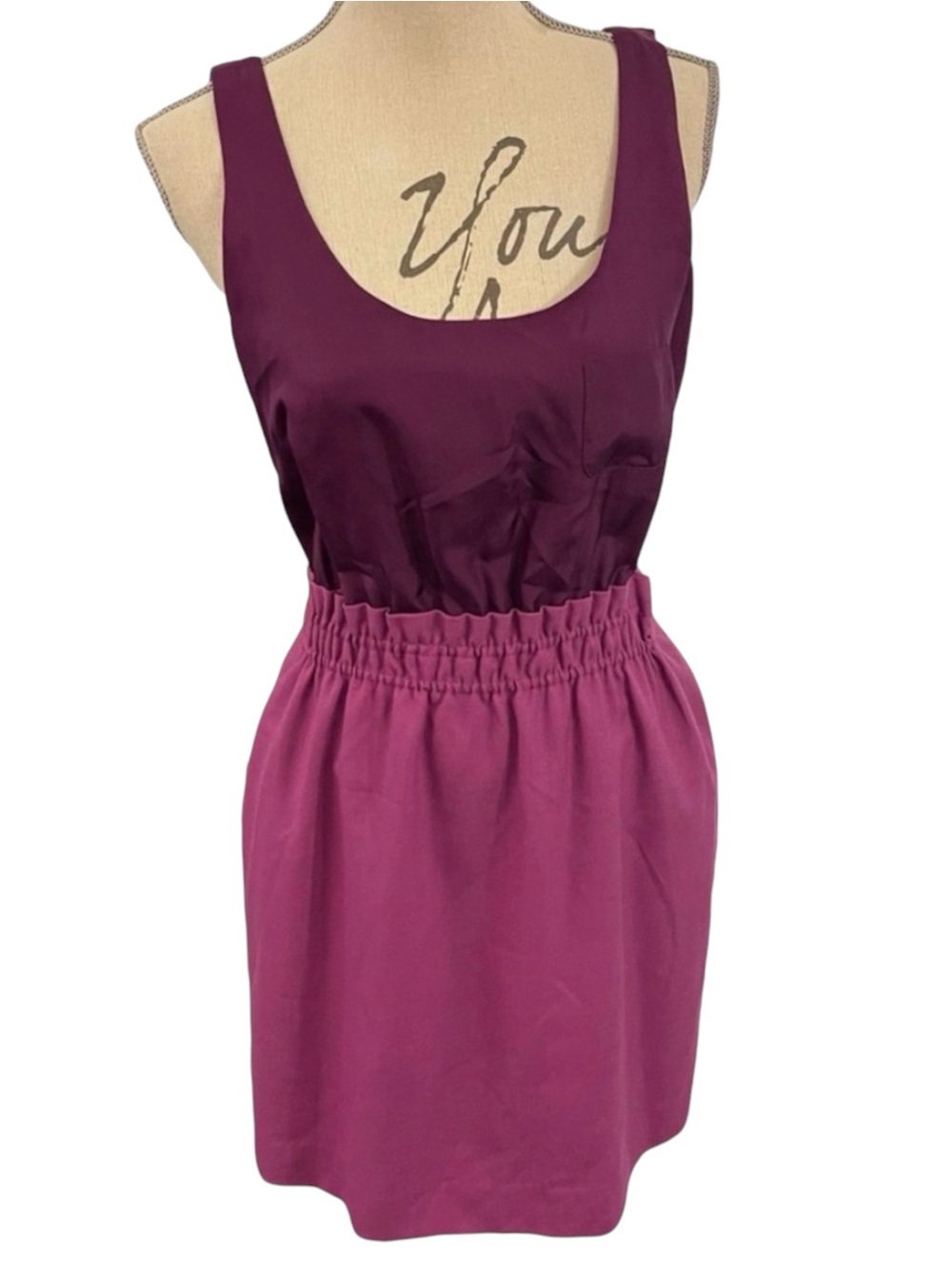 J. Crew Magenta/Merlot Sleeveless Silk Top Wool Skirt Elastic Waist Dress (8)
